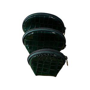 Furla Leather Cosmetic Case Set, Green Crocco Print Leather, Set of 3, New
